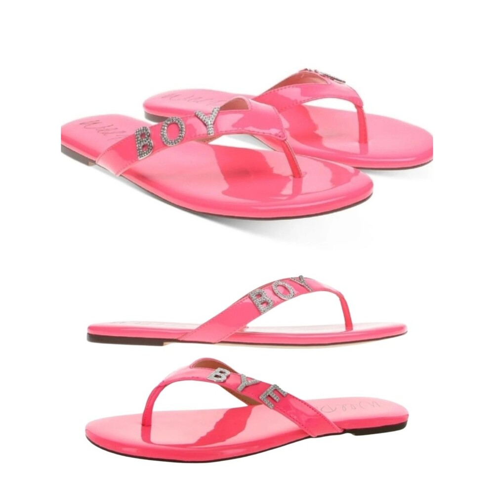 NIB Wild Pair "Boy Bye" Graphic Bright Pink Rhinestone Sandals Size 10